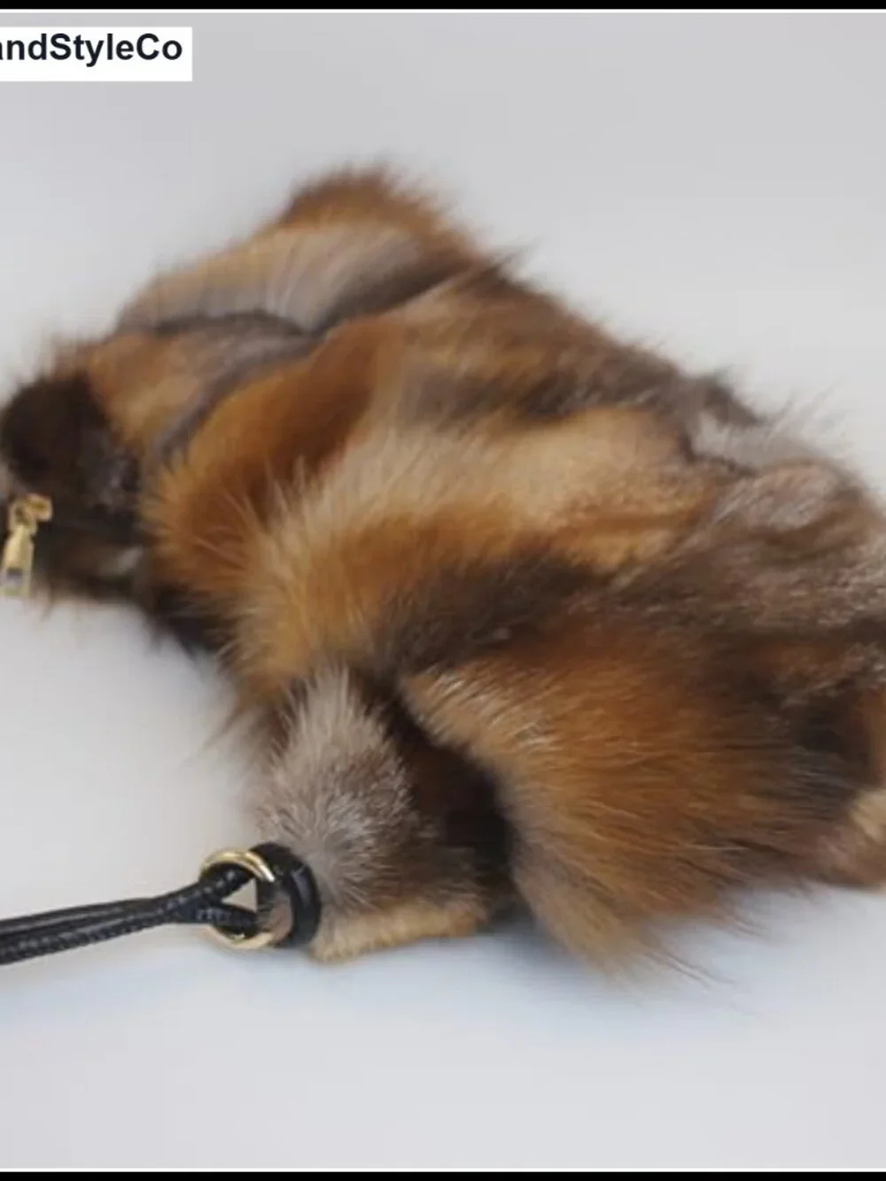 Genuine Fox Fur Hobo Bag Leather Strap 15 Inch Shoulder Crossbody Handbag